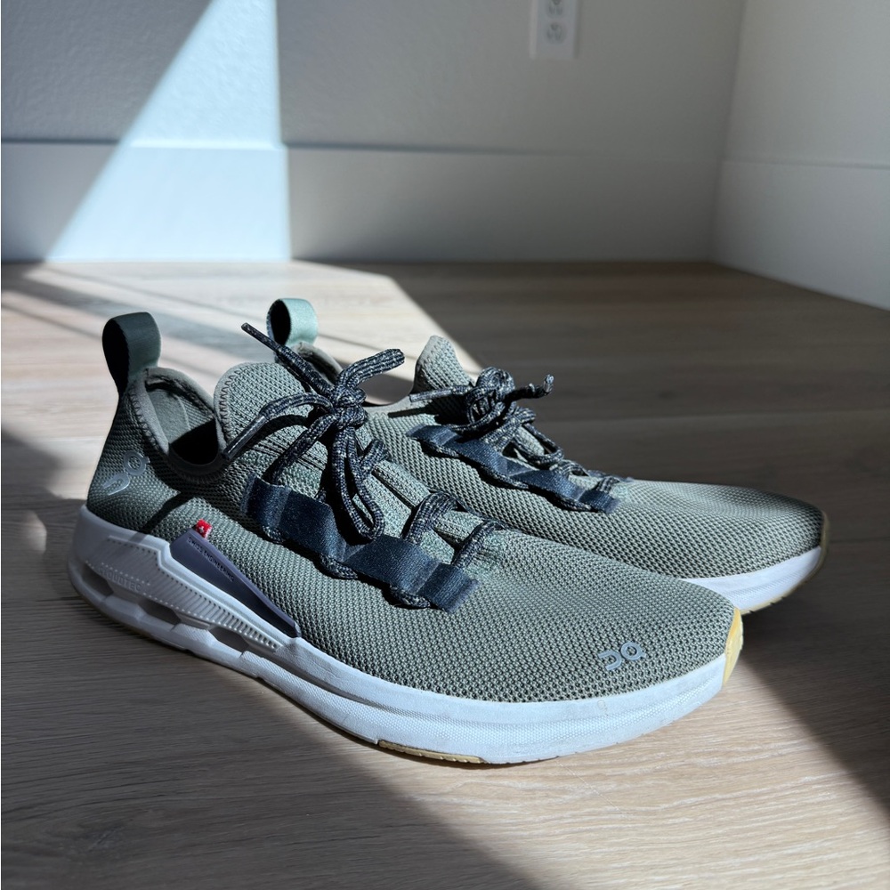 On Running Olive Sneakers with Black and White Accents